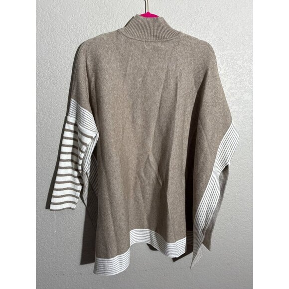 Zenana Sweater Womens Medium Beige & White Striped Knit Top With Ribbed Mock Nec - Picture 3 of 10